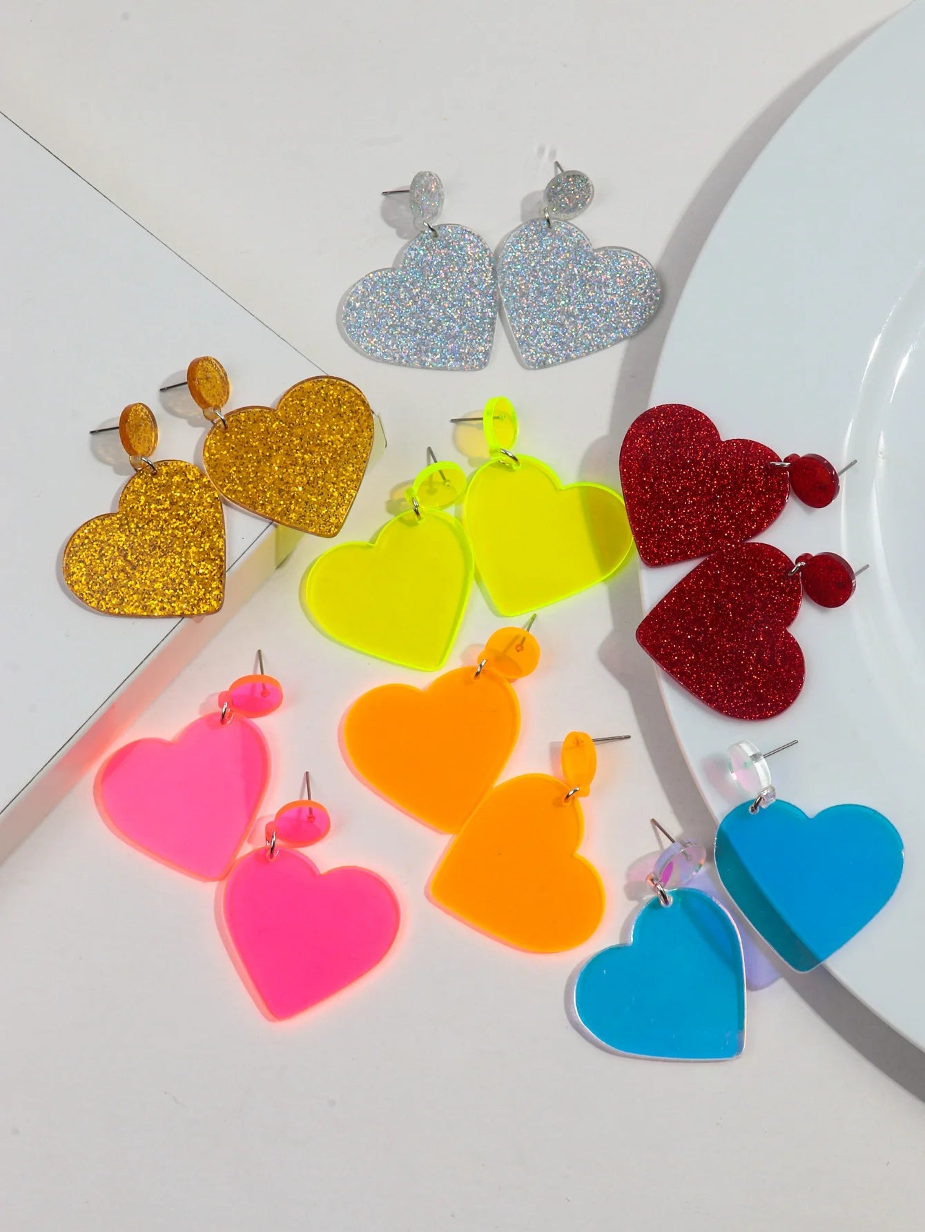 Glitter or Neon Acrylic Love Heart Drop Earrings - Gay SkateGlitter or Neon Acrylic Love Heart Drop Earringsskate accessoriesGay SkateGay Skate200001034:5740#silver color