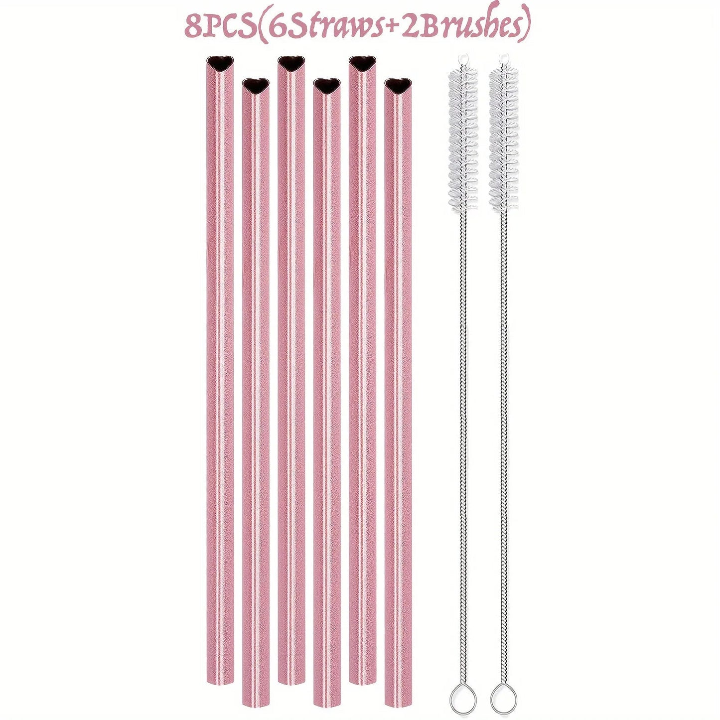 Heart Shaped Pink Stainless Steel Straws