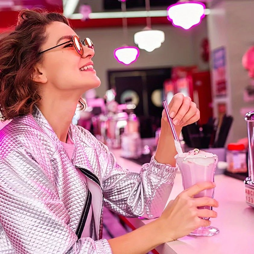 Heart Shaped Pink Stainless Steel Straws
