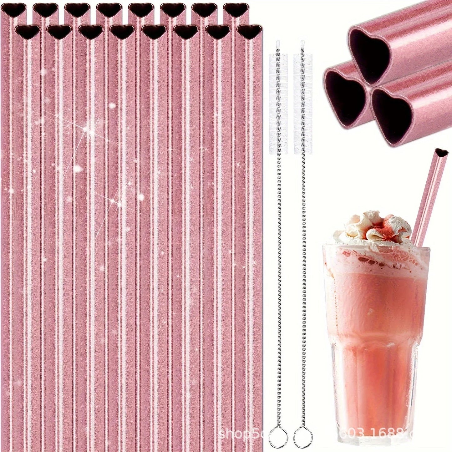 Heart Shaped Pink Stainless Steel Straws