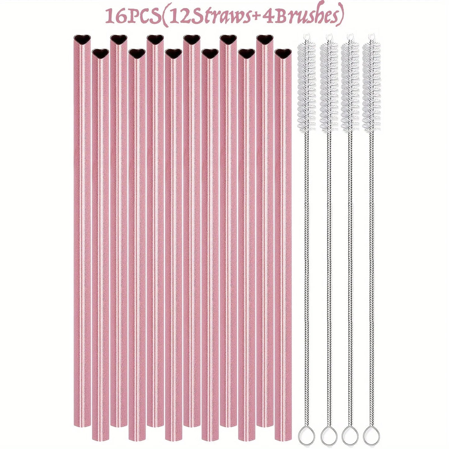 Heart Shaped Pink Stainless Steel Straws