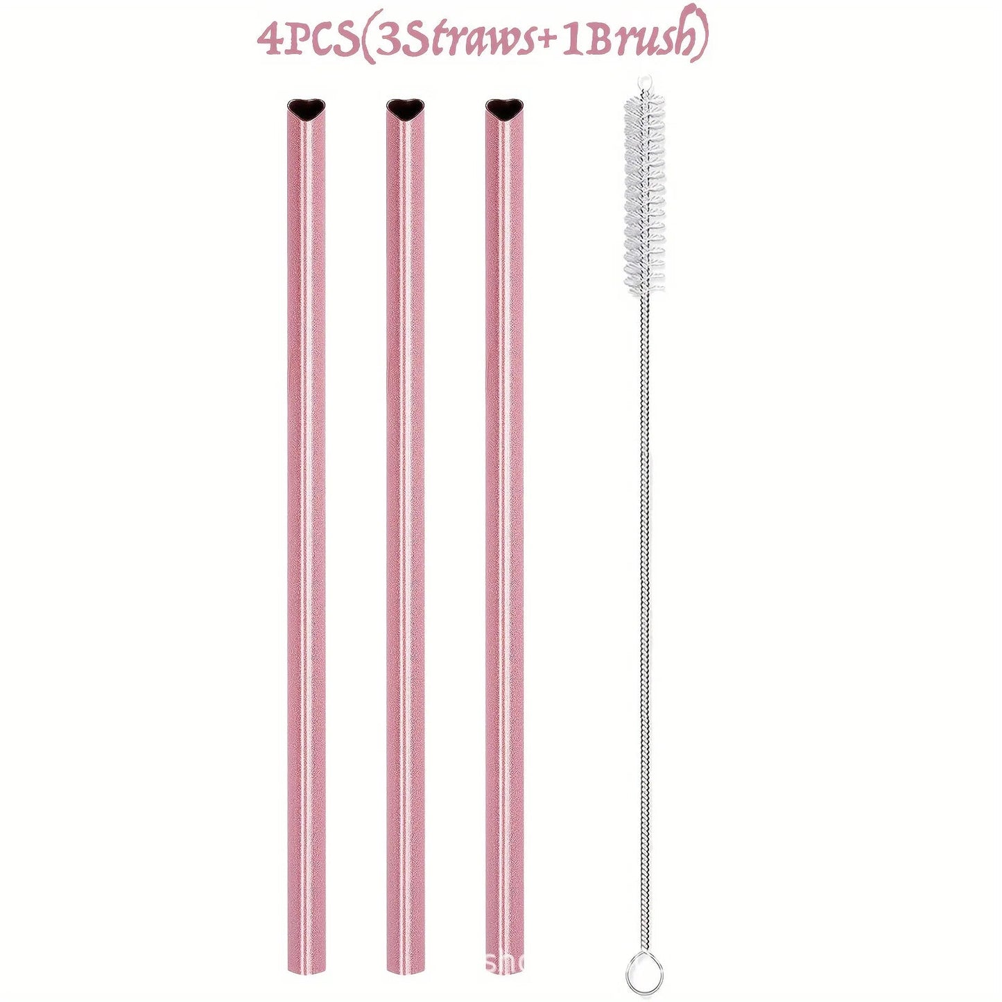Heart Shaped Pink Stainless Steel Straws
