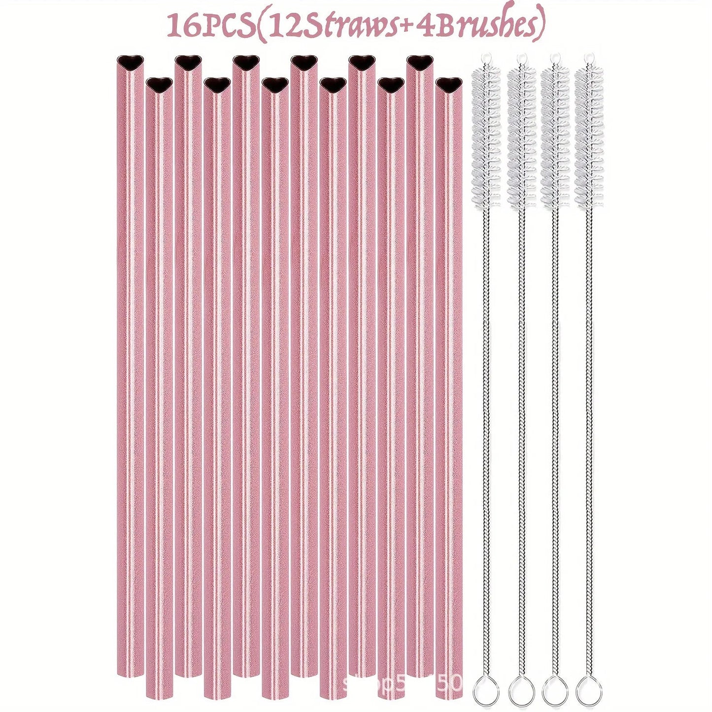 Heart Shaped Pink Stainless Steel Straws