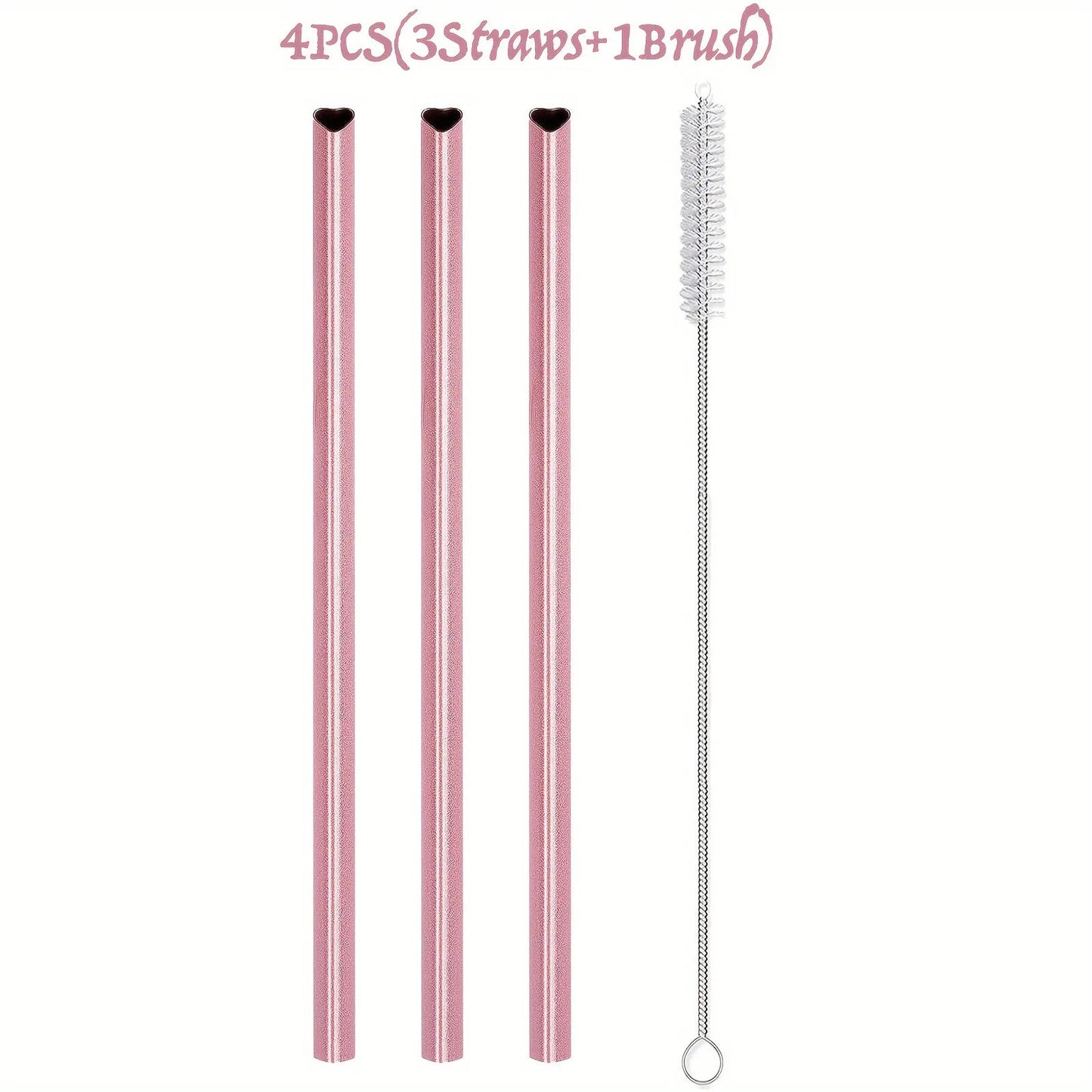 Heart Shaped Pink Stainless Steel Straws