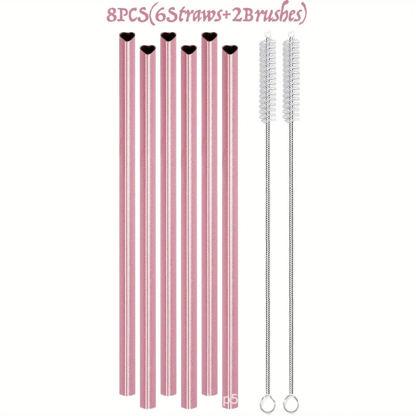 Heart Shaped Pink Stainless Steel Straws