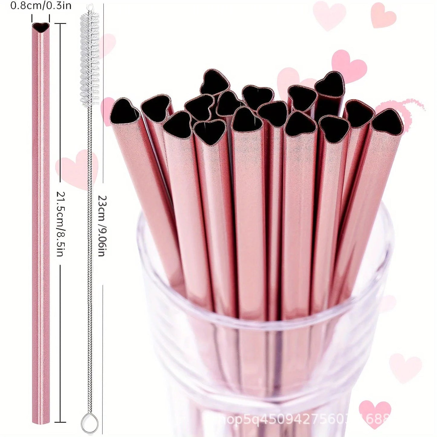 8.5 inch pink heart shaped metal straws