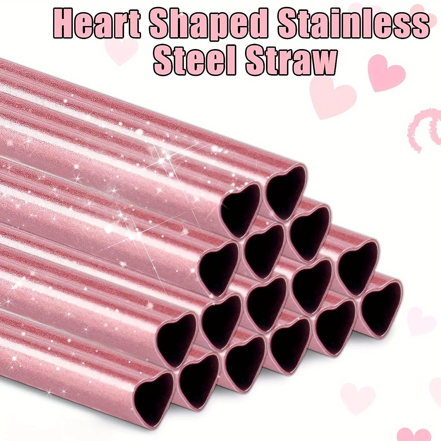 Pink heart shape metal re-useable straws