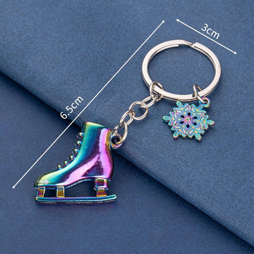 Keychain with ice skate and snowflake charm