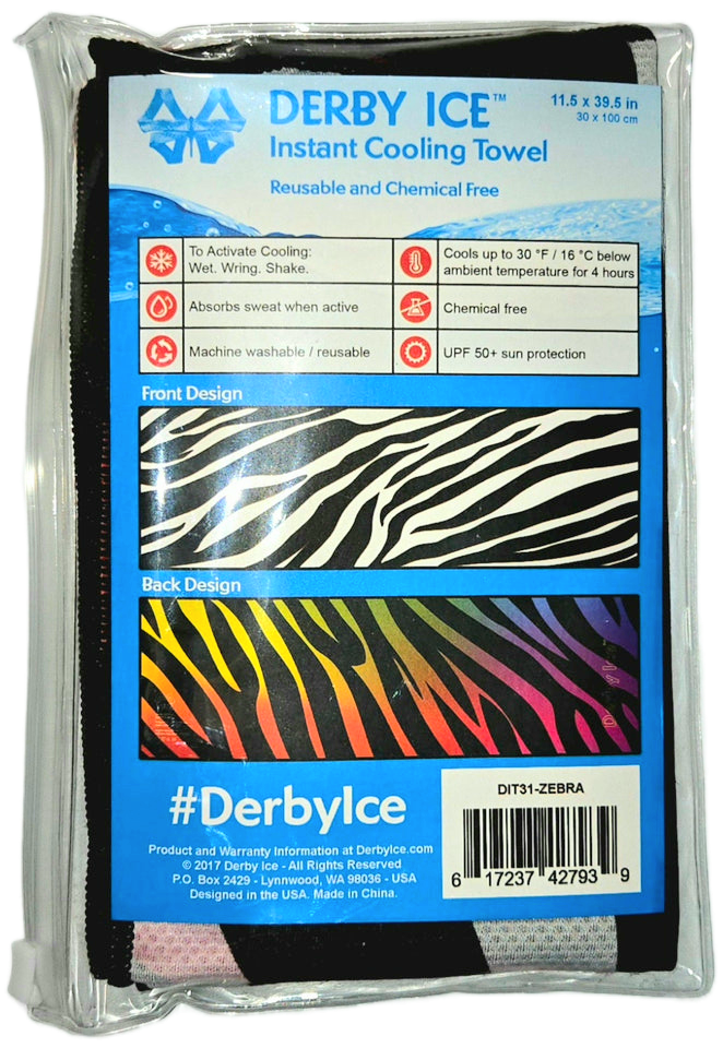 Instant Cooling Towel - Trans, Bisexual, Lesbian, Rainbow Unicorn, Zebra, Black - by Derby Ice
