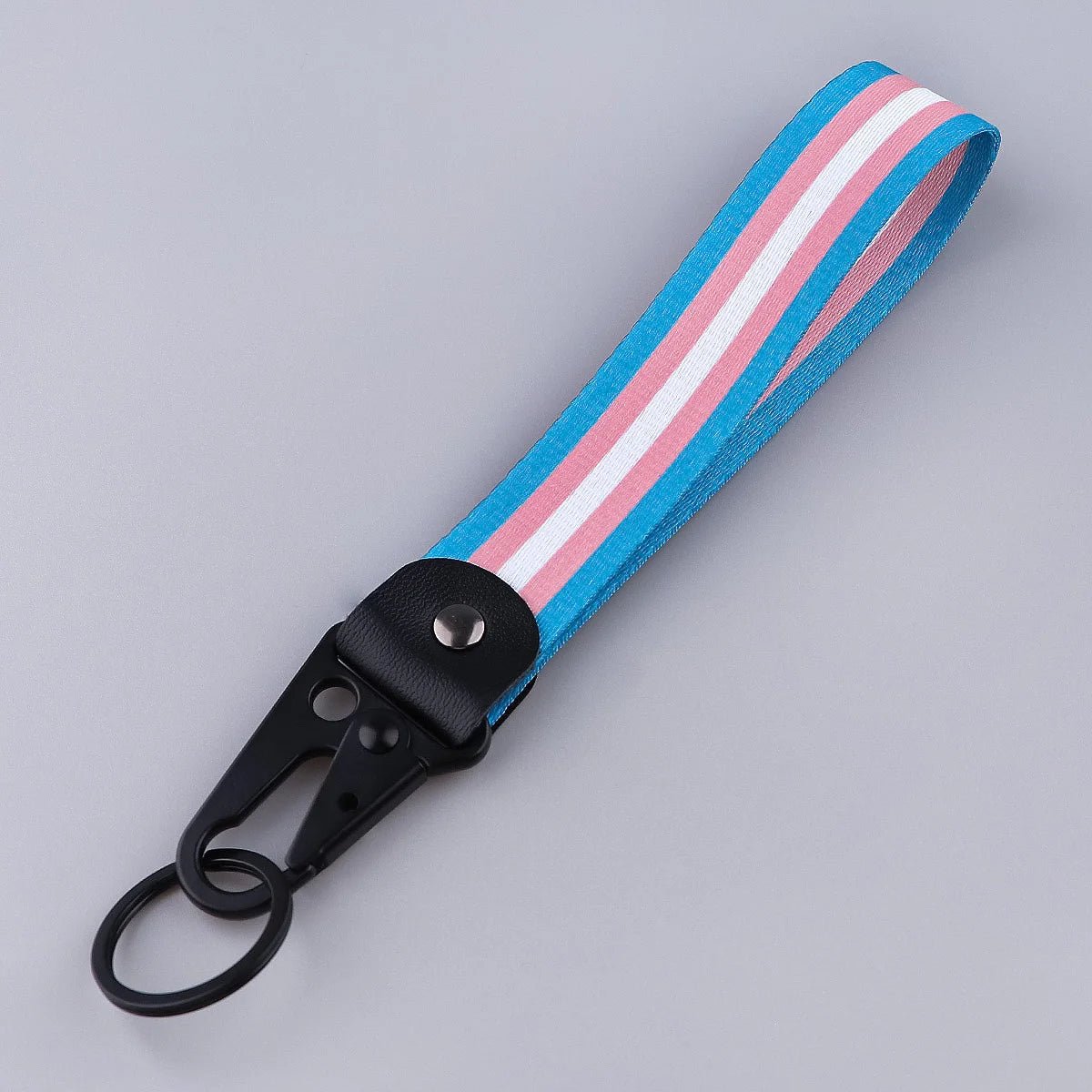 Key chain clip on lanyard - trans and lesbian pride flag