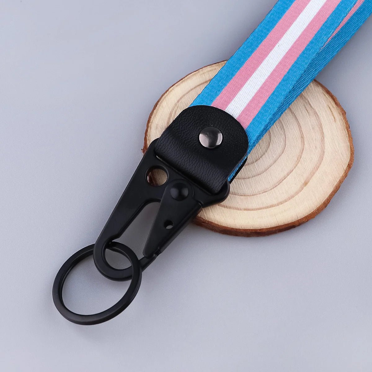 Key chain clip on lanyard - trans and lesbian pride flag