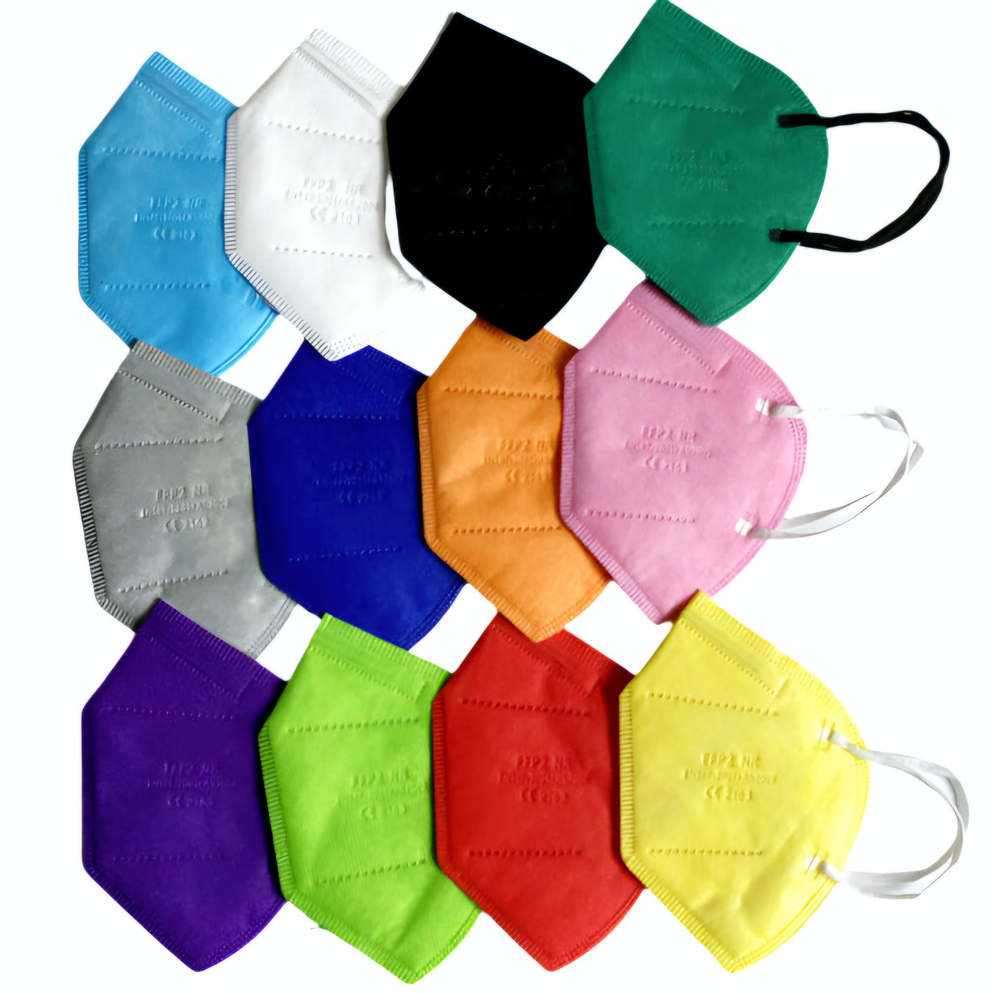 Rainbow pride colourful N95 KN95 face masks in red, orange, yellow, green, blue, purple, pink black, white and grey
