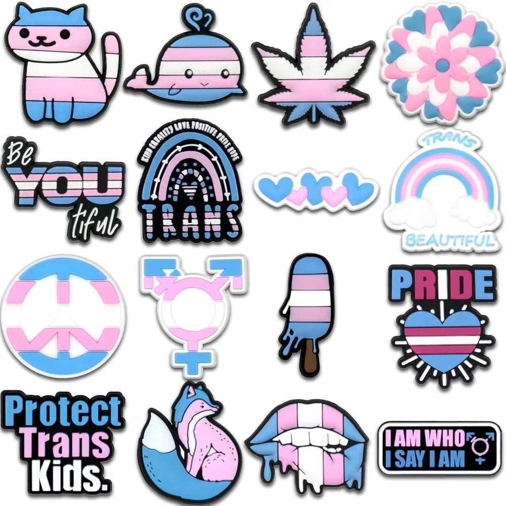 Transgender Pride jibbitz. Protect Trans Kids jibbitz. Pride crocs