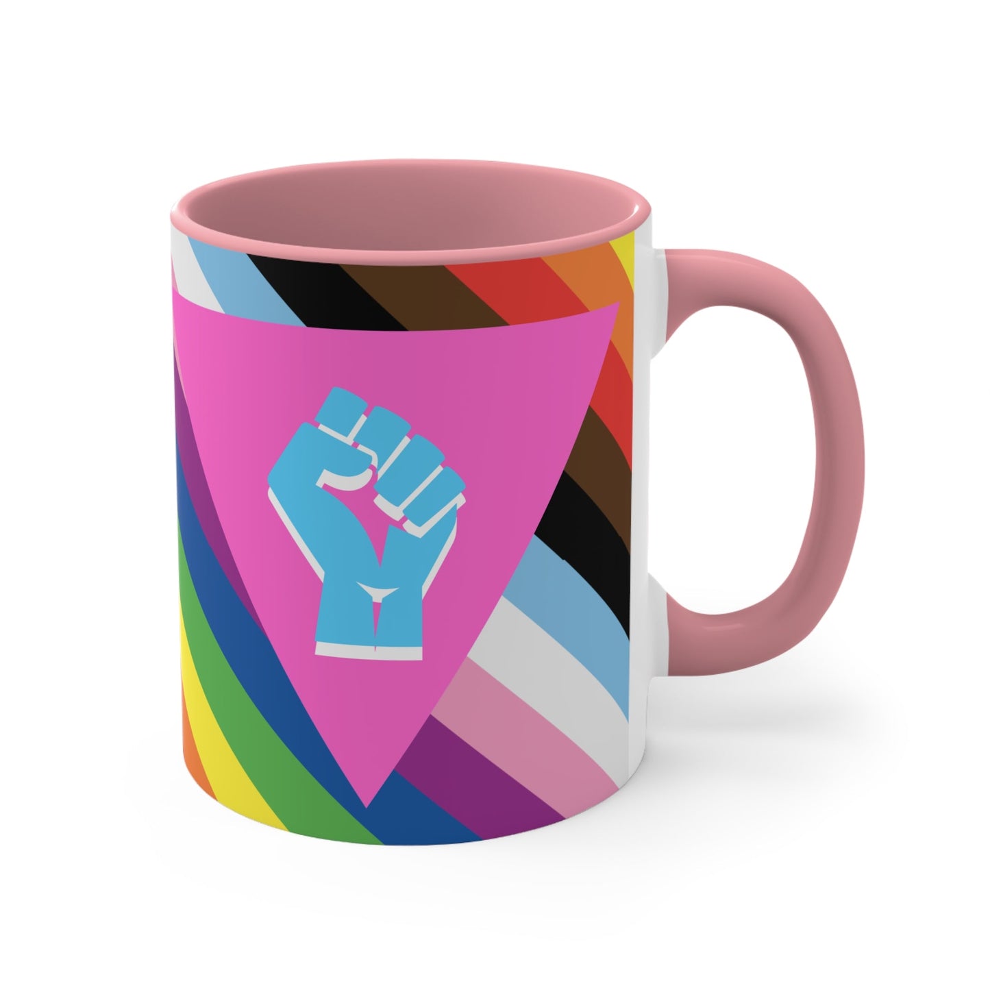 LGBTQ Pink Triangle queer & trans resistance- colourful accent mug
