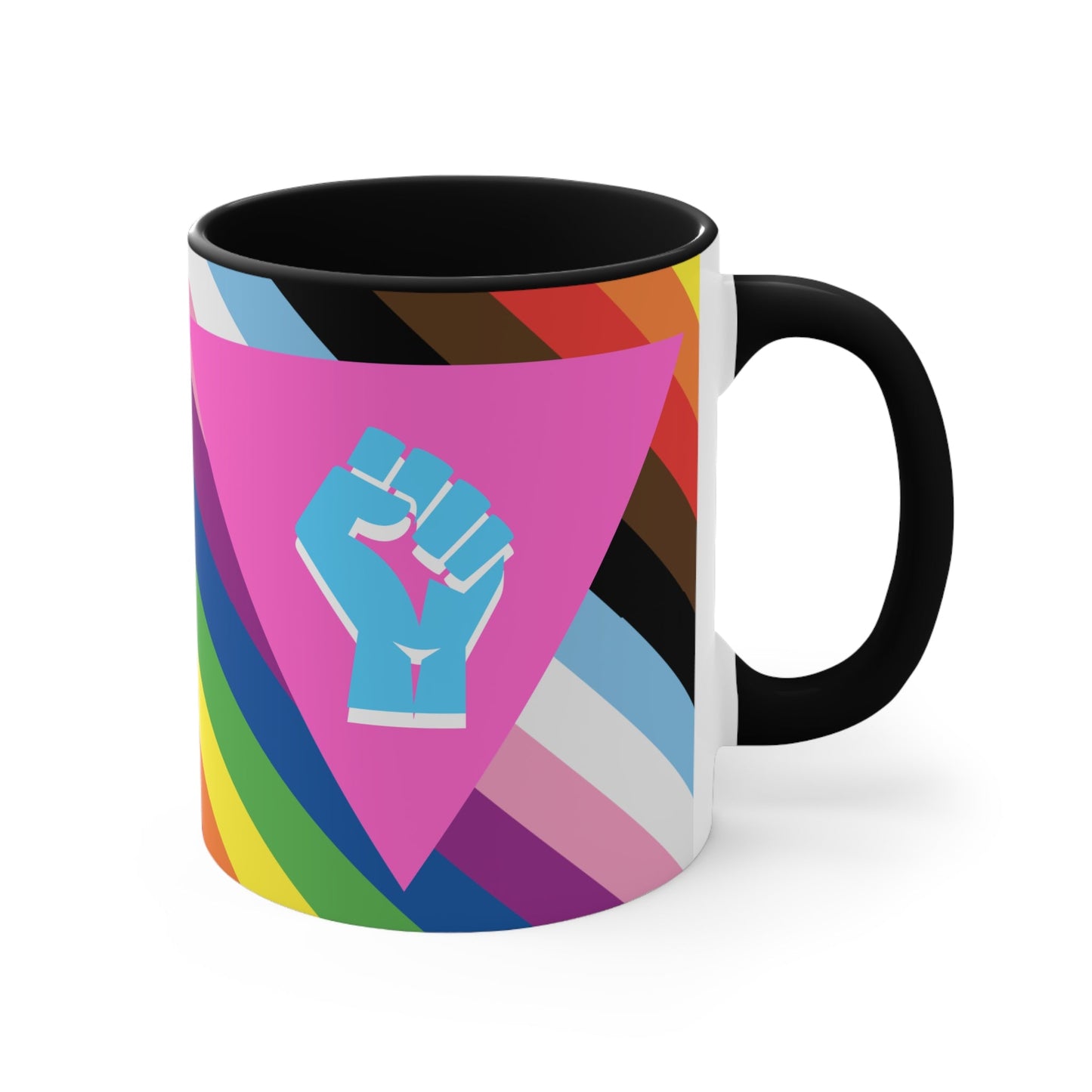 LGBTQ Pink Triangle queer & trans resistance- colourful accent mug
