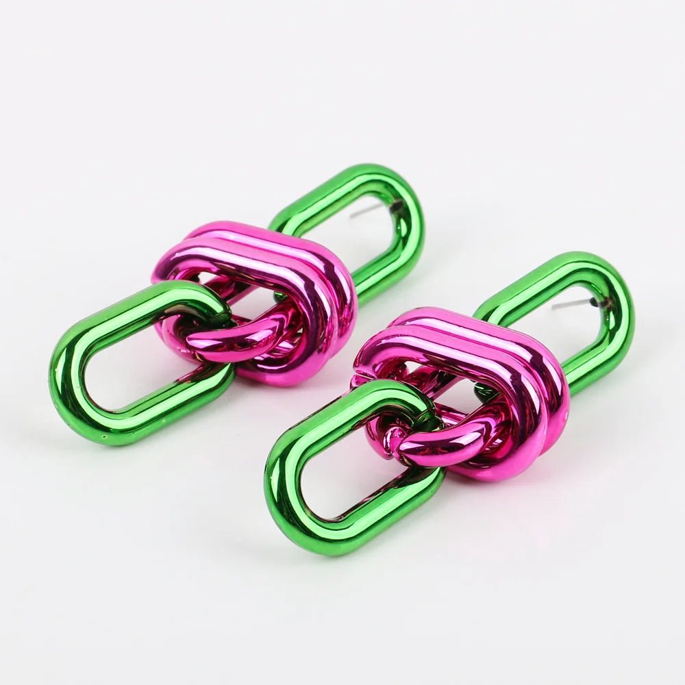 Metallic Chain Link Drop Earrings - Gay SkateMetallic Chain Link Drop Earringsskate accessoriesGay SkateGay Skate200001034:504#Green Pink