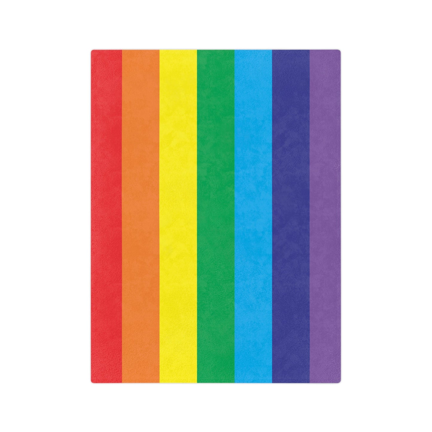 A rectangular image featuring vertical rainbow stripes—red, orange, yellow, green, blue, and purple—captures the warmth and vibrancy of Printify's Minky Blanket. This Velveteen Microfiber Rainbow Pride six stripes Flag blanket is perfect for cozy winter decor.