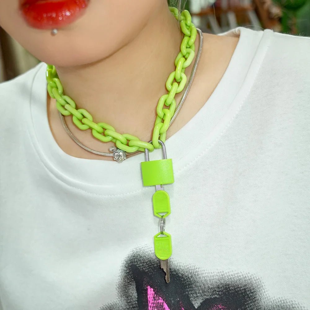 Neon Acrylic Chain and Padlock Necklace - Gay SkateNeon Acrylic Chain and Padlock Necklaceskate accessoriesGay SkateGay Skate200001034:1433145302#Light Blue