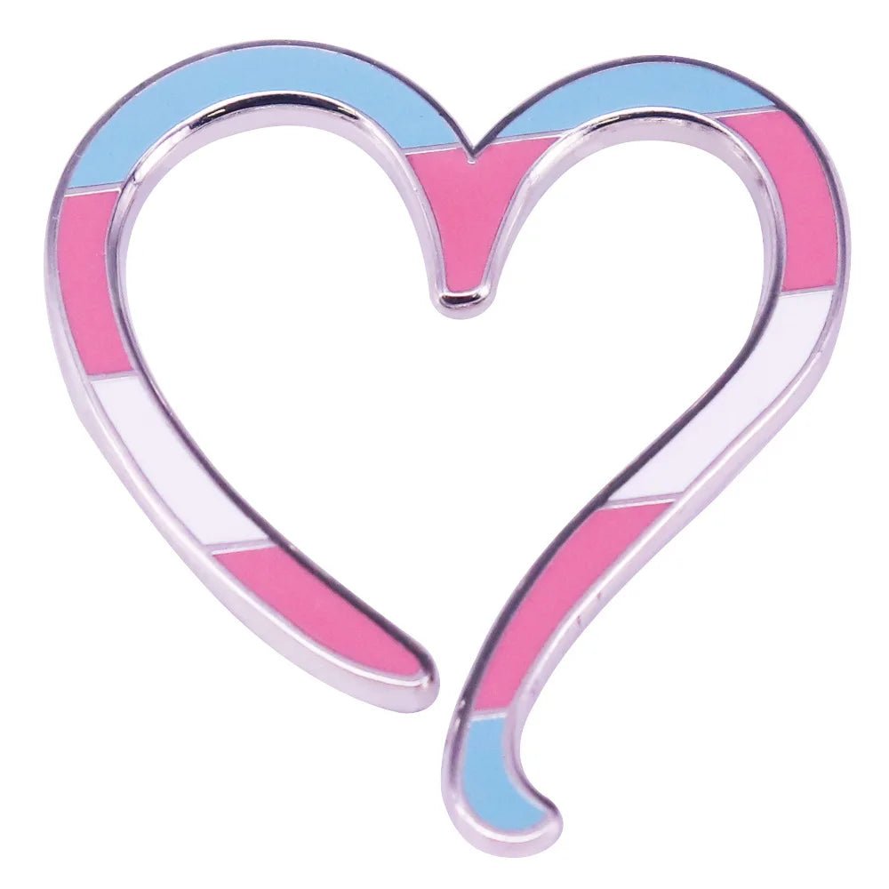 Trans Pride love heart pin. Transgender love heart pride flag badge