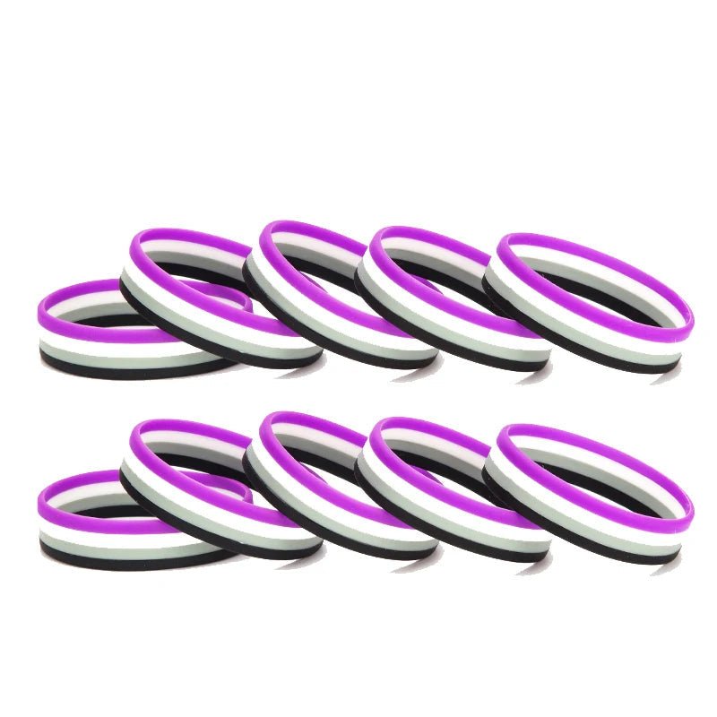 Pack of 10 Pride Flag Silicone Wrist Bands - Rainbow, Trans, Bi, Lesbian, Non-Binary +++