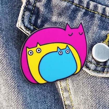 Pansexual Pride Badge - Dinosaur and Cats