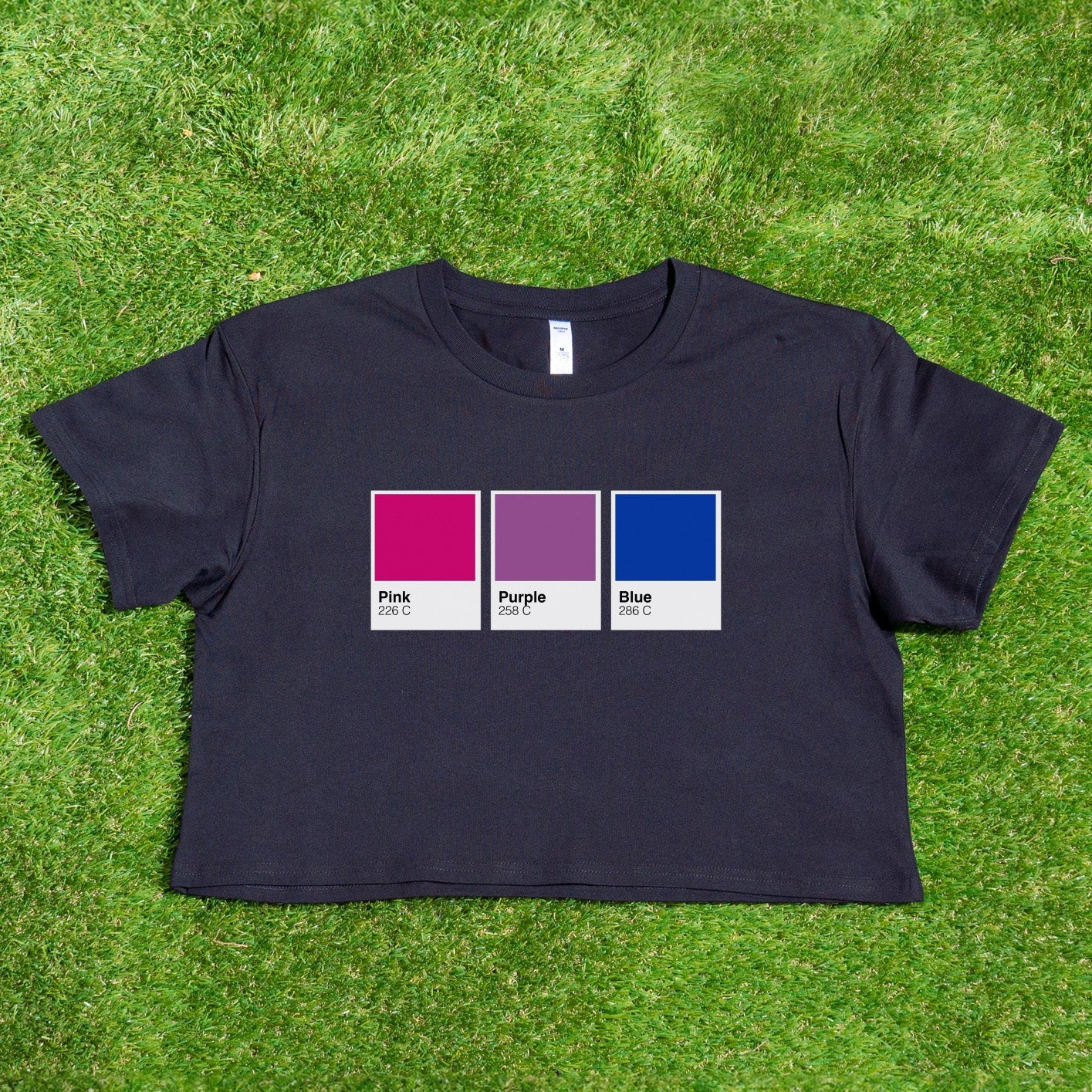 Bisexual Flag pantone pride printed AS Colour Crop Tee. Black, Pink or White cropped pride t-shirts