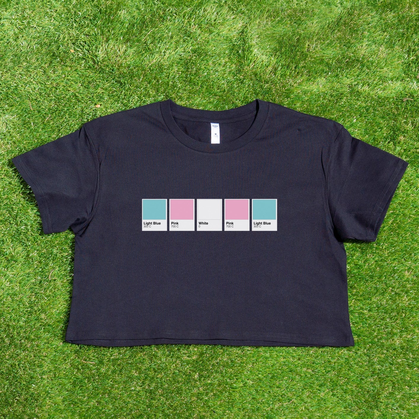 Trans pride flag t-shirt. Support this queer owned business. A bold style printed on an AS Colour crop tee.