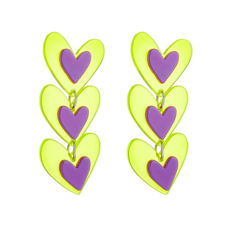 Pink/Blue or Yellow/Purple hearts - acrylic drop earrings