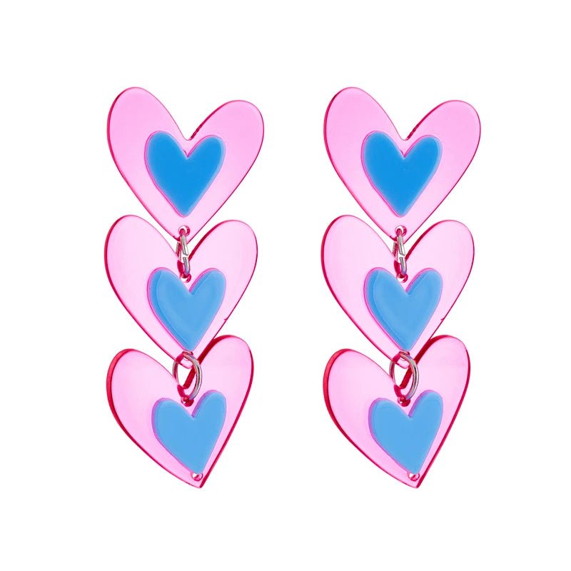 Pink/Blue or Yellow/Purple hearts - acrylic drop earrings
