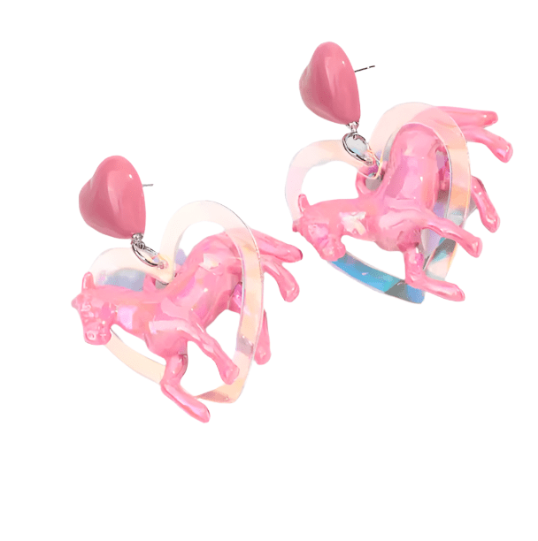 Pink pony and holographic heart large earrings