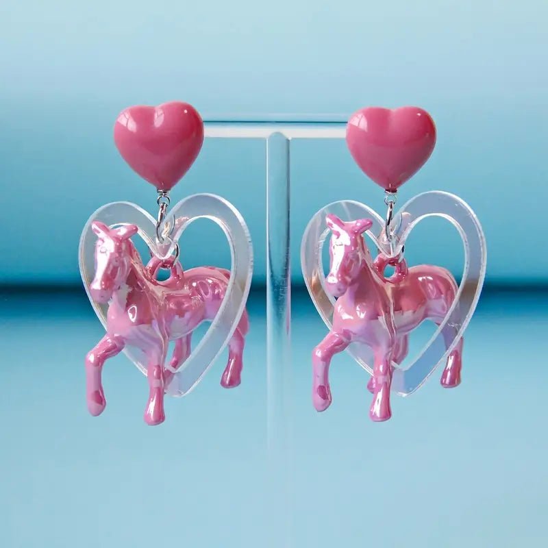 Pony and Holographic Heart - acrylic drop earrings