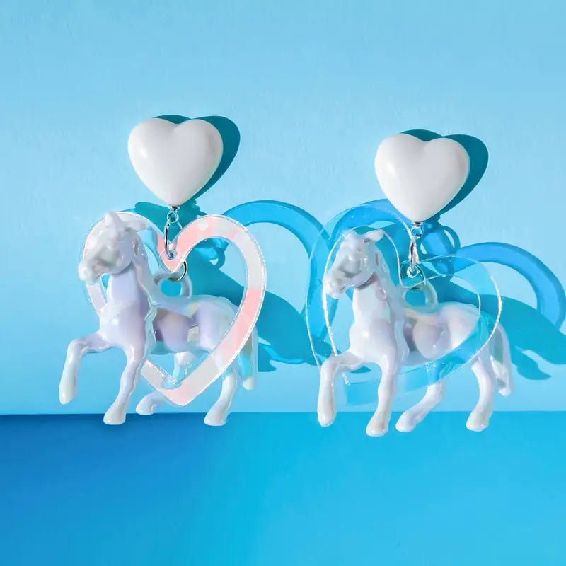 Pony and Holographic Heart - acrylic drop earrings