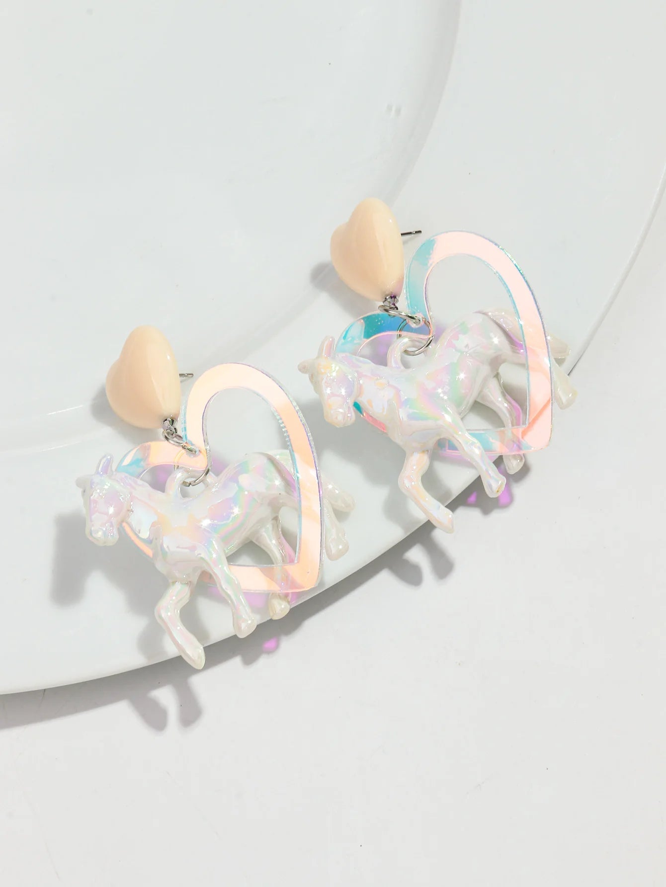 Pony and Holographic Heart - acrylic drop earrings