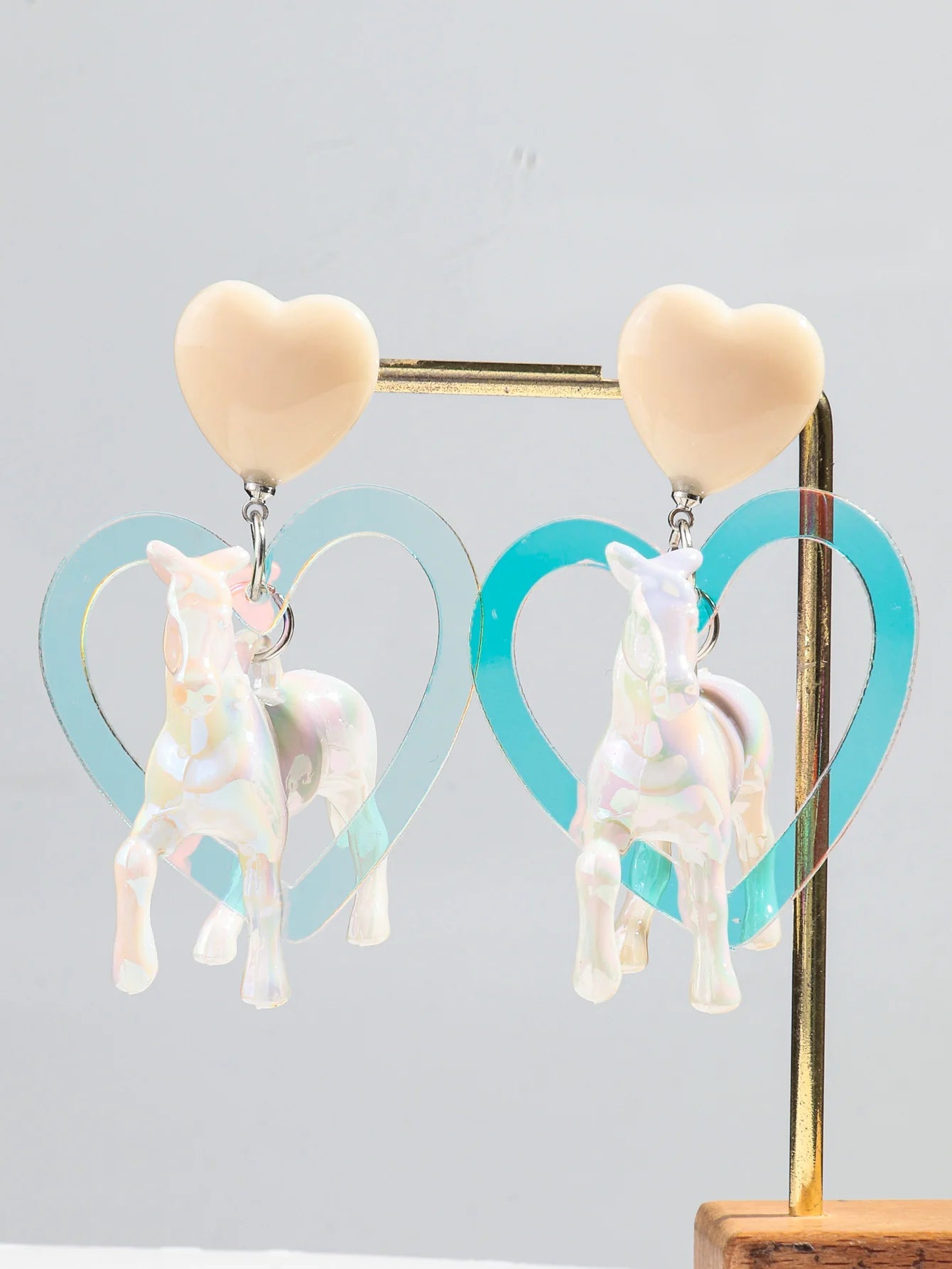 Pony and Holographic Heart - acrylic drop earrings