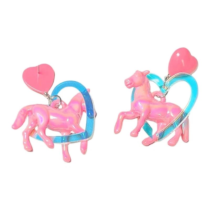 Pony and Holographic Heart - acrylic drop earrings