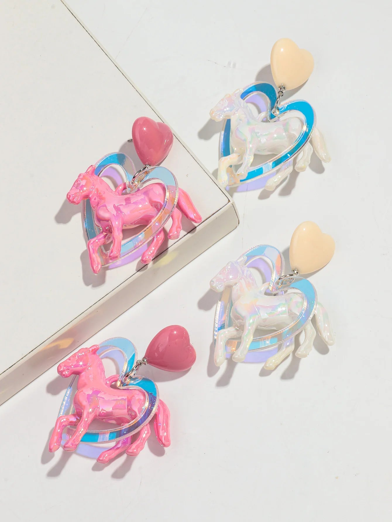 Pony and Holographic Heart - acrylic drop earrings