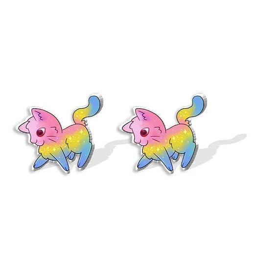 Pansexual Pride Cat Kittens earrings