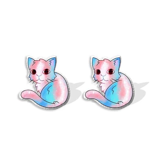 Trans Pride Cat Kittens colourful earrings