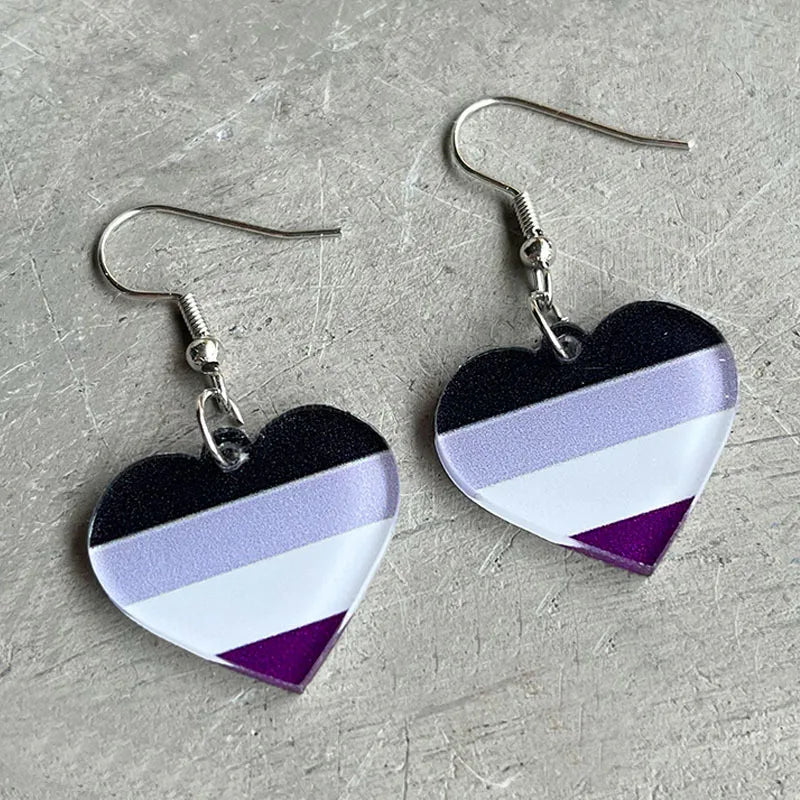Ace asexual pride flag love heart acrylic dangly earrings