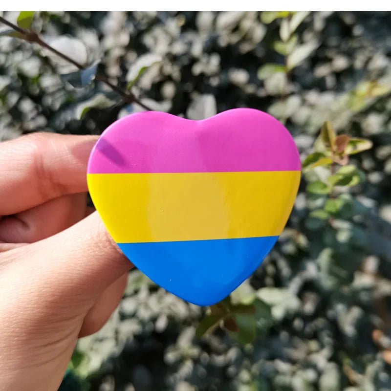 Pride Flag Metal Heart Badge - Pansexual, Genderqueer, Bisexual, Trans, Rainbow, Asexual