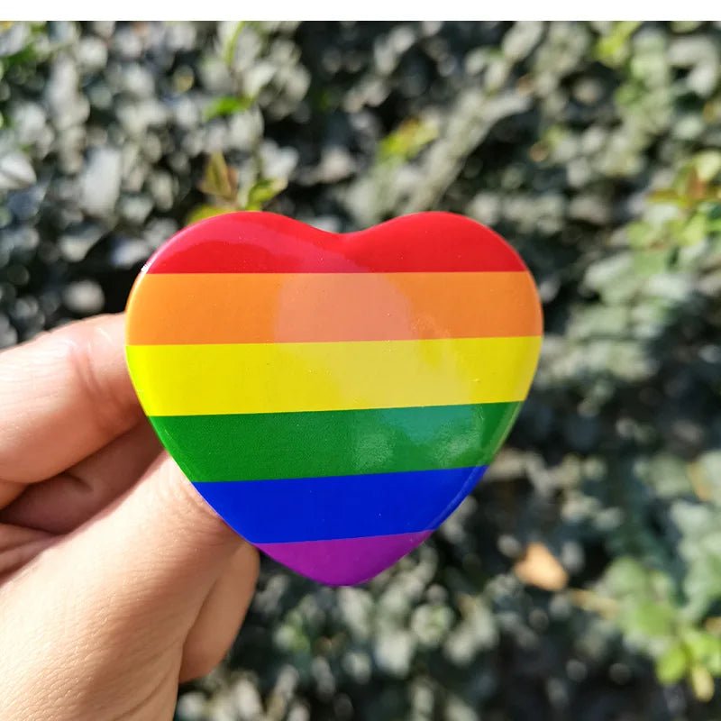 Pride Flag Metal Heart Badge - Pansexual, Genderqueer, Bisexual, Trans, Rainbow, Asexual