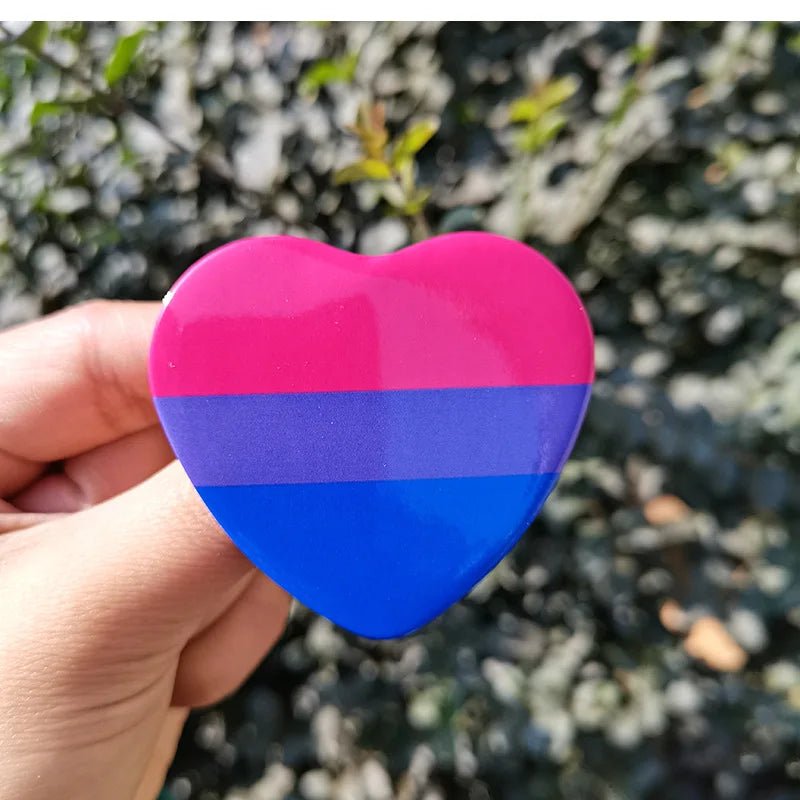 Pride Flag Metal Heart Badge - Pansexual, Genderqueer, Bisexual, Trans, Rainbow, Asexual