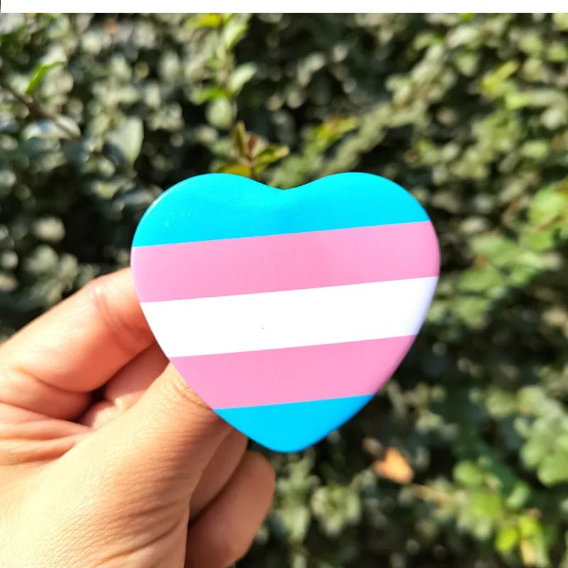 Pride Flag Metal Heart Badge - Pansexual, Genderqueer, Bisexual, Trans, Rainbow, Asexual