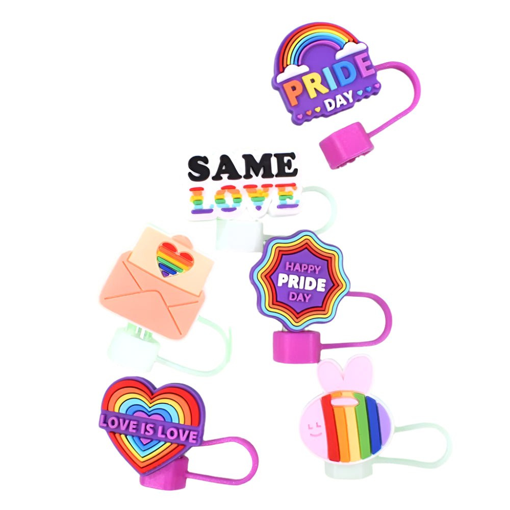 LGBTQ Rainbow Pride straw toppers to fit wide Stanley Cup straws 6mm - 8mm.
Lots of pride designs to choose from to fly your colours and protect your drink