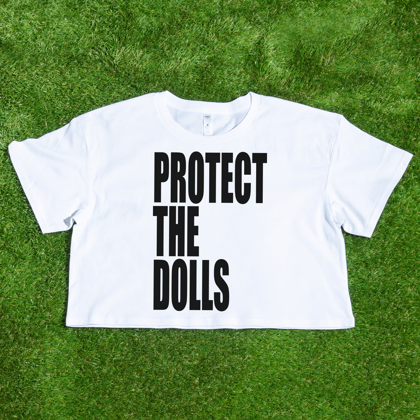 Pink, White and Black AS Colour Crop "PROTECT THE DOLLS" tees