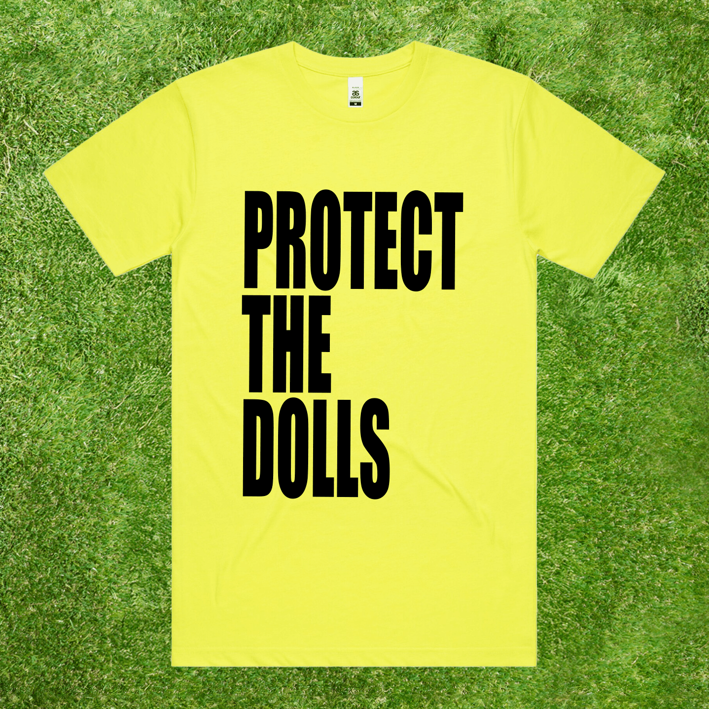 AS Colour t-shirt PROTECT THE DOLLS for trans pride. Queer and trans owned small business
