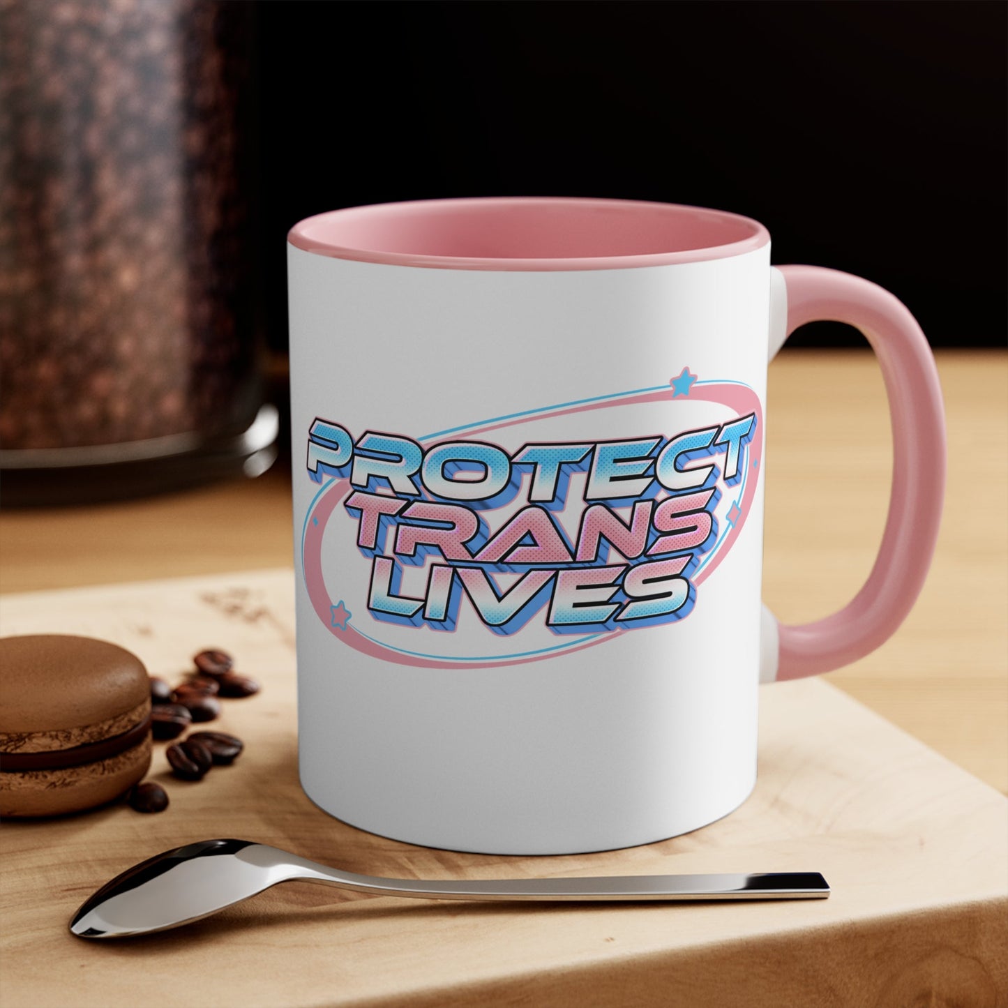 Protect Trans Lives cup - colourful accent mug