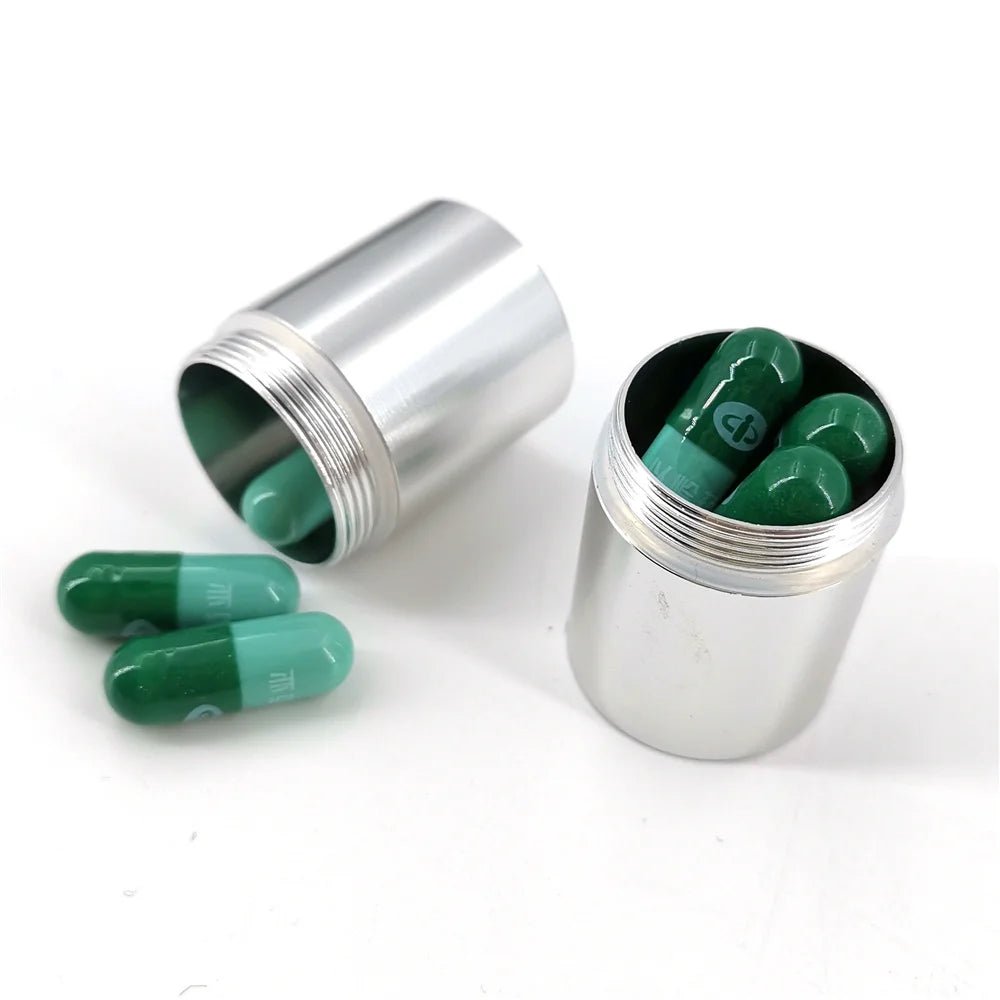 Rainbow medication organiser - 7 metal cylinders