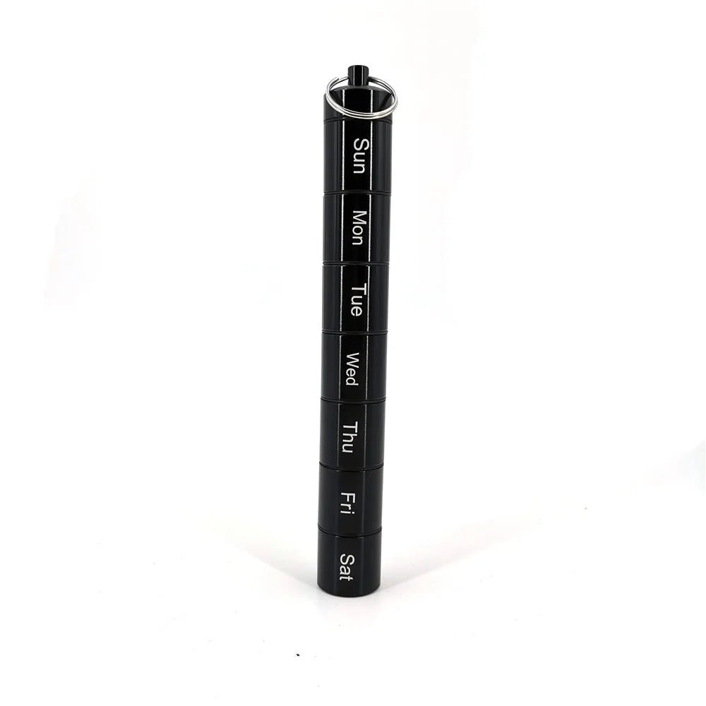 Rainbow medication organiser - 7 metal cylinders