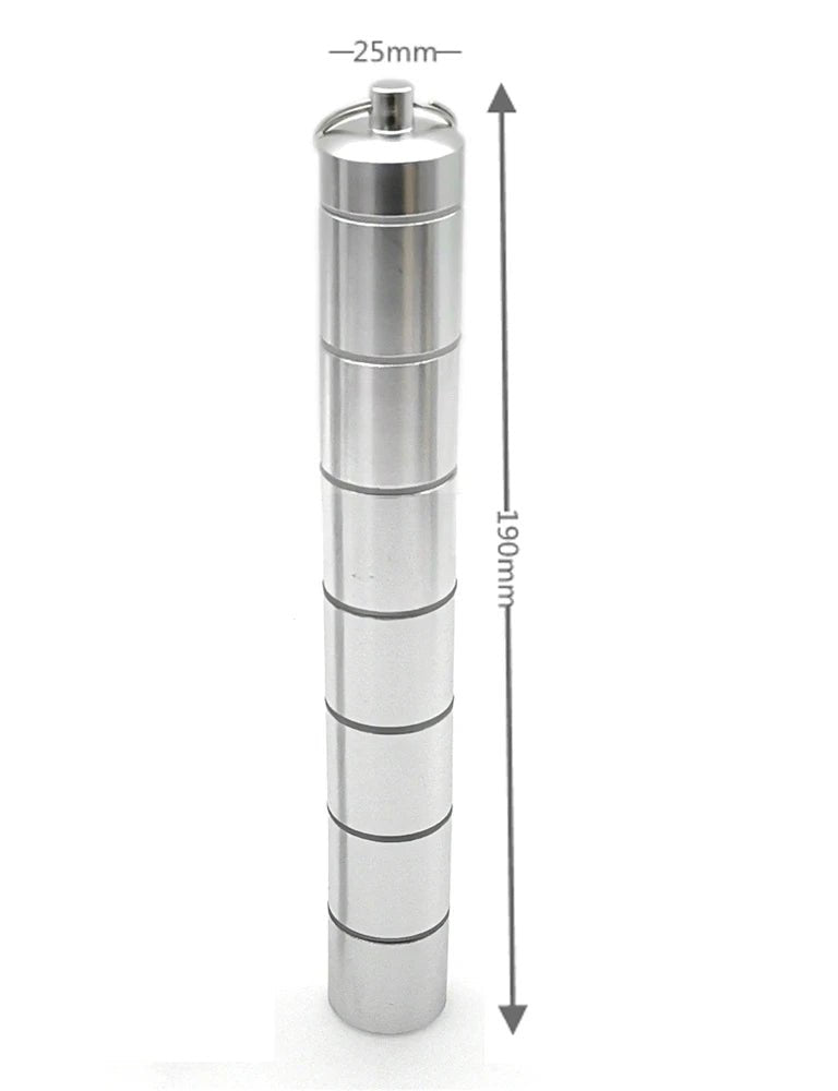 Rainbow medication organiser - 7 metal cylinders
